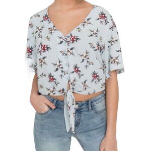 ARDENE Boho Woven Button Down Crop Blouse With Tie Front Mint Green Size Small